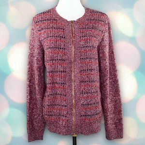 Tommy Hilfiger Women’s Red Heather Stripe Full Zip Sweater Size M